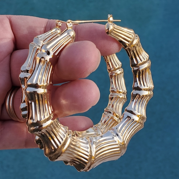 90s Hip Hop Bamboo Door Knocker Earrings NWOT - Picture 4 of 8